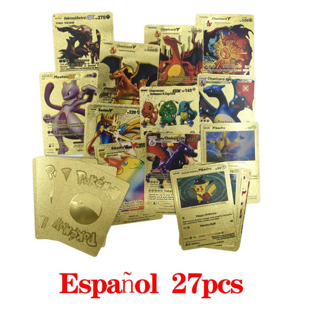 Pokemon Card Metal Gold Vmax GX Energy Card Charizard Pikachu Rare Collection Battle Trainer Card Child Toys Gift French Spanish