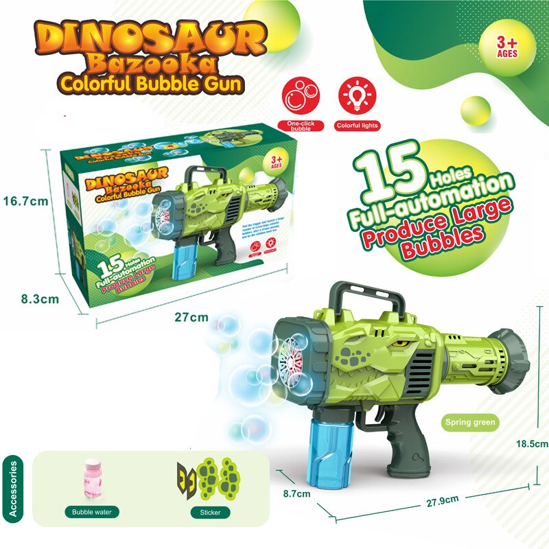 Dinosaur Soap Bubble Gun Machine Toy 32 Holes Electric Automatic Bazooka Bubble Maker Gun Outdoor Party Kids Toys Gifts