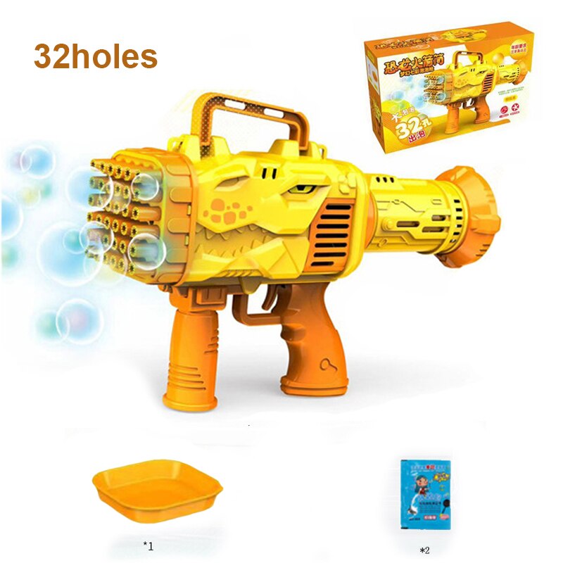 Dinosaur Soap Bubble Gun Machine Toy 32 Holes Electric Automatic Bazooka Bubble Maker Gun Outdoor Party Kids Toys Gifts