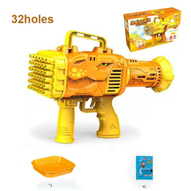 Dinosaur Soap Bubble Gun Machine Toy 32 Holes Electric Automatic Bazooka Bubble Maker Gun Outdoor Party Kids Toys Gifts