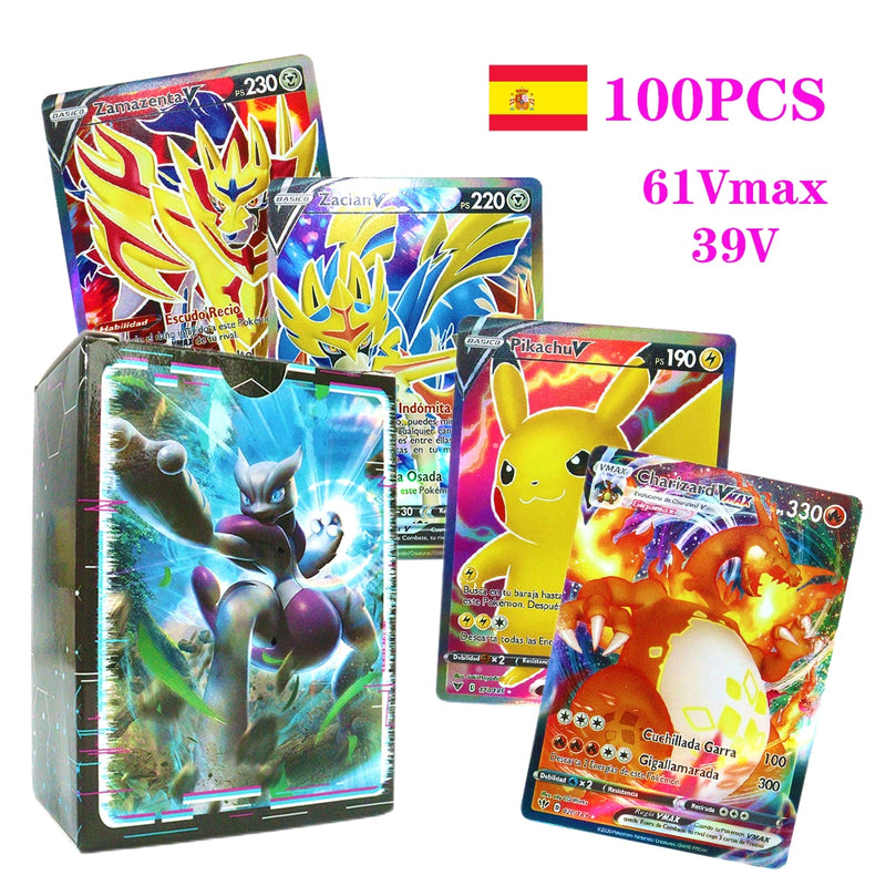 55-100pcs New Pokemon English French Spanish Cards Box Vmax GX Charizard Pikachu Hobbies Rare Collection Battle Cards Toys Gifts