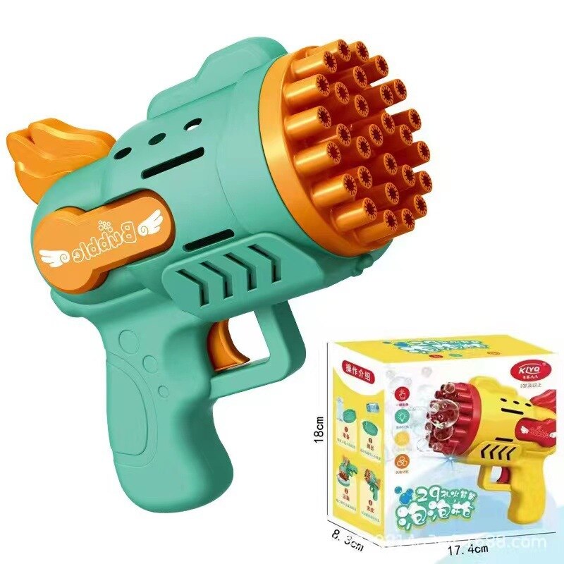 Dinosaur Soap Bubble Gun Machine Toy 32 Holes Electric Automatic Bazooka Bubble Maker Gun Outdoor Party Kids Toys Gifts