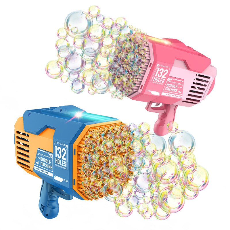 132 Holes Bubble Gun Rocket Soap Bubbles Machine Gun Shape Automatic Bazooka Bubble Blower with Light Toys for Kid Birthday Gift