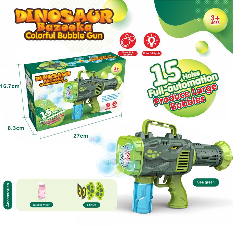 Dinosaur Soap Bubble Gun Machine Toy 32 Holes Electric Automatic Bazooka Bubble Maker Gun Outdoor Party Kids Toys Gifts