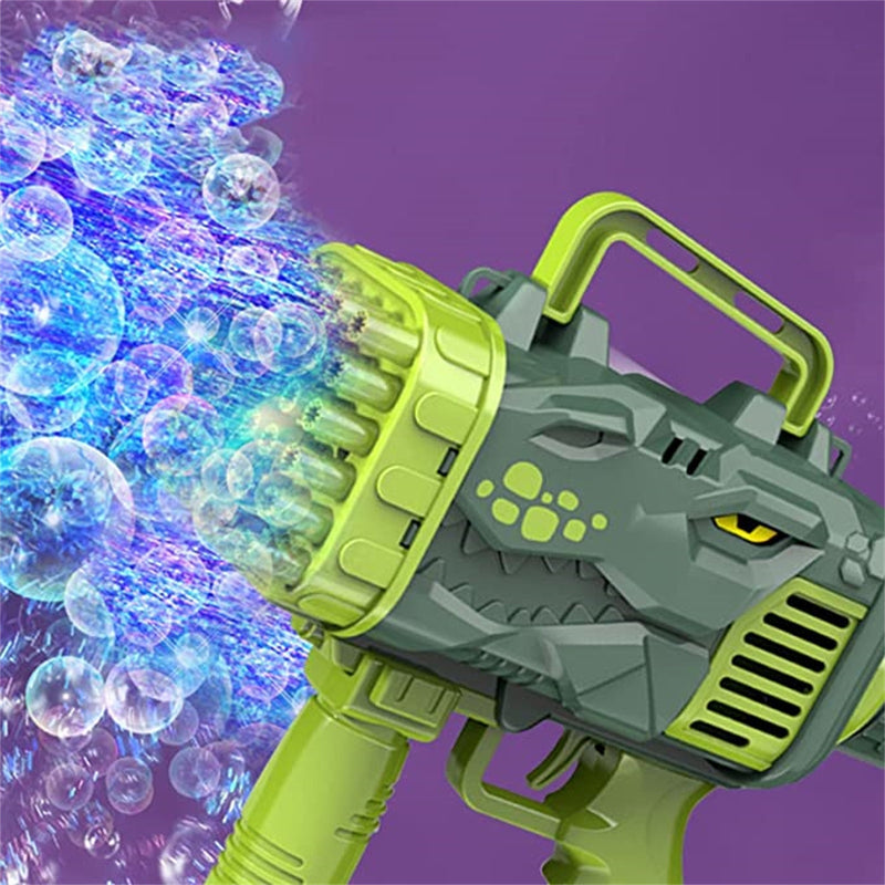 Dinosaur Soap Bubble Gun Machine Toy 32 Holes Electric Automatic Bazooka Bubble Maker Gun Outdoor Party Kids Toys Gifts