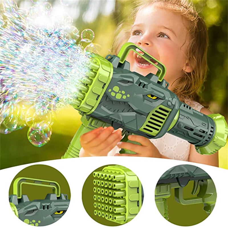 Dinosaur Soap Bubble Gun Machine Toy 32 Holes Electric Automatic Bazooka Bubble Maker Gun Outdoor Party Kids Toys Gifts