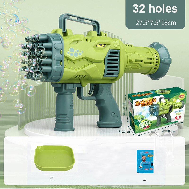 Dinosaur Soap Bubble Gun Machine Toy 32 Holes Electric Automatic Bazooka Bubble Maker Gun Outdoor Party Kids Toys Gifts