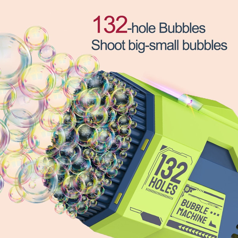 132 Holes Bubble Gun Rocket Soap Bubbles Machine Gun Shape Automatic Bazooka Bubble Blower with Light Toys for Kid Birthday Gift