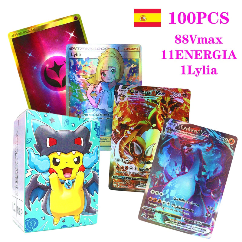 55-100pcs New Pokemon English French Spanish Cards Box Vmax GX Charizard Pikachu Hobbies Rare Collection Battle Cards Toys Gifts