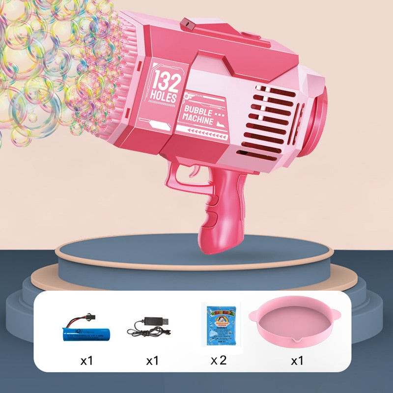 132 Holes Bubble Gun Rocket Soap Bubbles Machine Gun Shape Automatic Bazooka Bubble Blower with Light Toys for Kid Birthday Gift