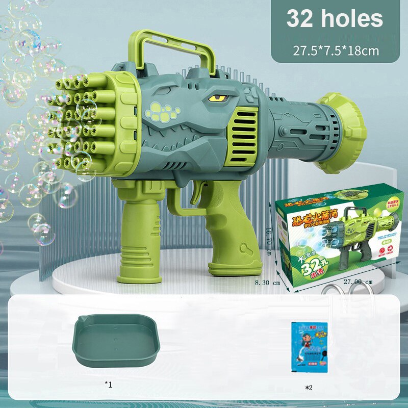 Dinosaur Soap Bubble Gun Machine Toy 32 Holes Electric Automatic Bazooka Bubble Maker Gun Outdoor Party Kids Toys Gifts