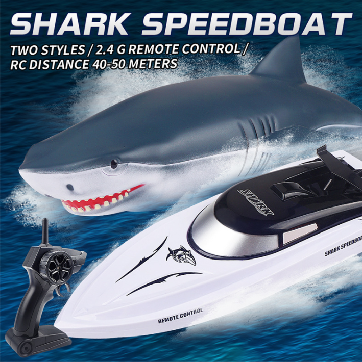 2021 New Electric Shark RC Boat Vehicles Waterproof Swimming Pool Simulation Model Toys 2 In 1 High-speed Remote Control Boat