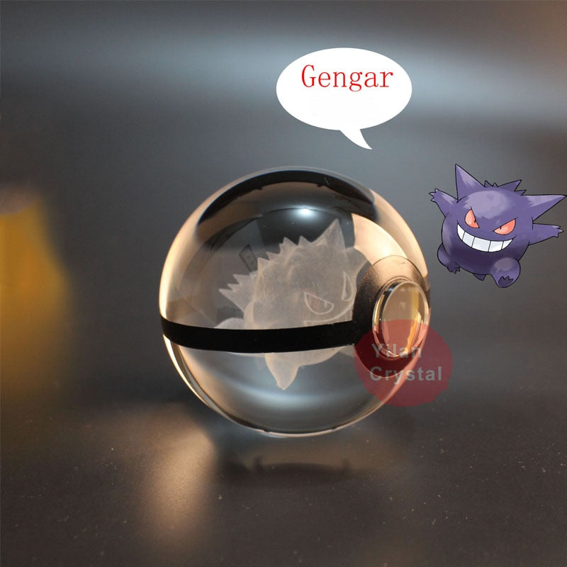 Pokemon Crystal Ball 3D Toys Snorlax Mewtwo Pikachu Figures Pokémon Engraving Model with LED Light Base Kids Gift Collectable