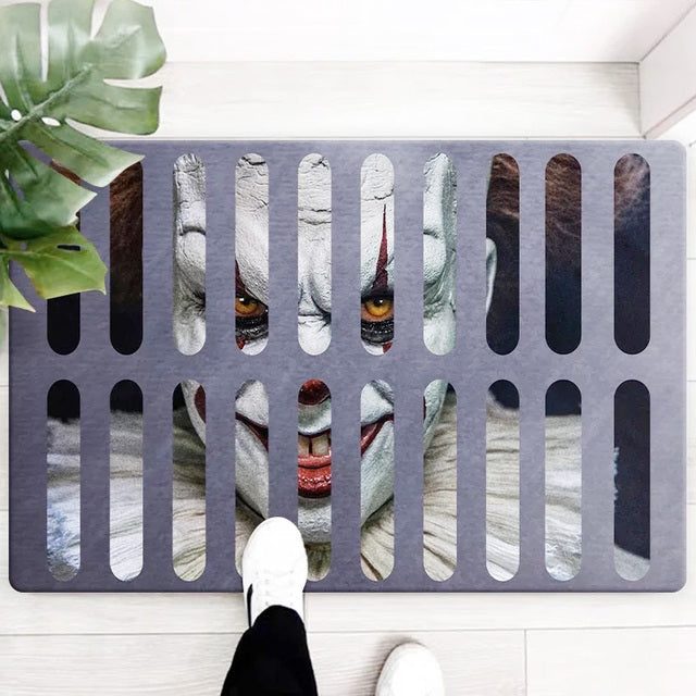 3D Halloween Carpet Living Room Bedroom Floor Mat Clown Trap Visual Carpet Sewer Manhole Cover Clown Horror Non-slip Home Rug