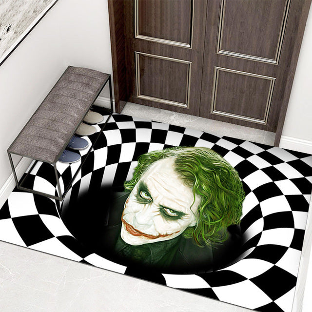 3D Halloween Carpet Living Room Bedroom Floor Mat Clown Trap Visual Carpet Sewer Manhole Cover Clown Horror Non-slip Home Rug