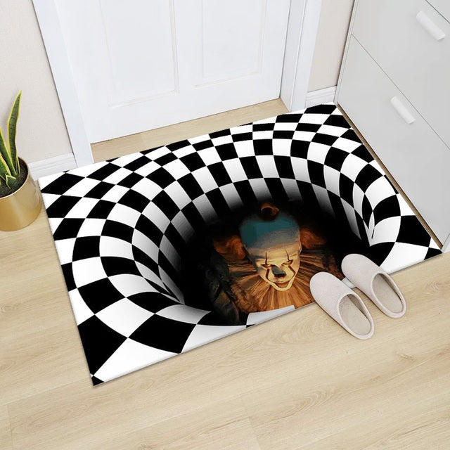 3D Halloween Carpet Living Room Bedroom Floor Mat Clown Trap Visual Carpet Sewer Manhole Cover Clown Horror Non-slip Home Rug