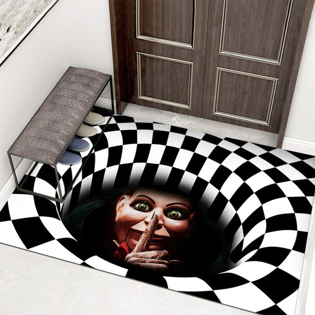 3D Halloween Carpet Living Room Bedroom Floor Mat Clown Trap Visual Carpet Sewer Manhole Cover Clown Horror Non-slip Home Rug