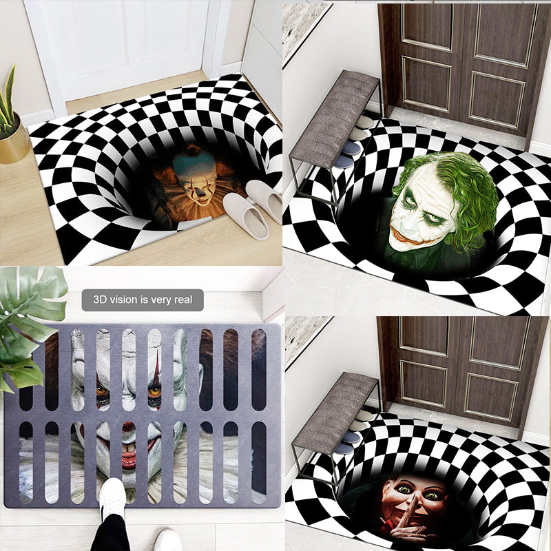 3D Halloween Carpet Living Room Bedroom Floor Mat Clown Trap Visual Carpet Sewer Manhole Cover Clown Horror Non-slip Home Rug