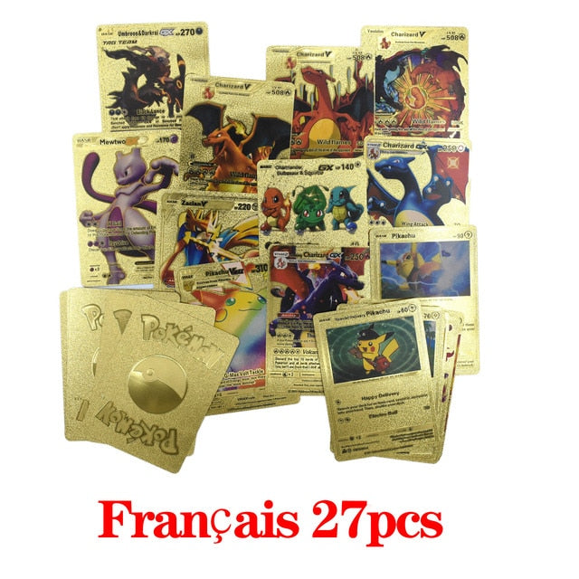 Pokemon Card Metal Gold Vmax GX Energy Card Charizard Pikachu Rare Collection Battle Trainer Card Child Toys Gift French Spanish