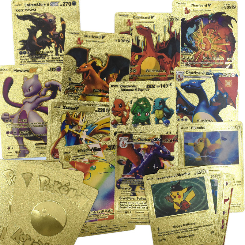 Pokemon Card Metal Gold Vmax GX Energy Card Charizard Pikachu Rare Collection Battle Trainer Card Child Toys Gift French Spanish