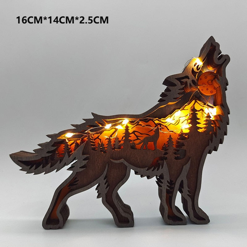 Wooden Animal Wolf Statue Creativity Wolf Totem Office Home Decorate Crafts Christmas Gift North Forest Elk Brown Bear Ornaments