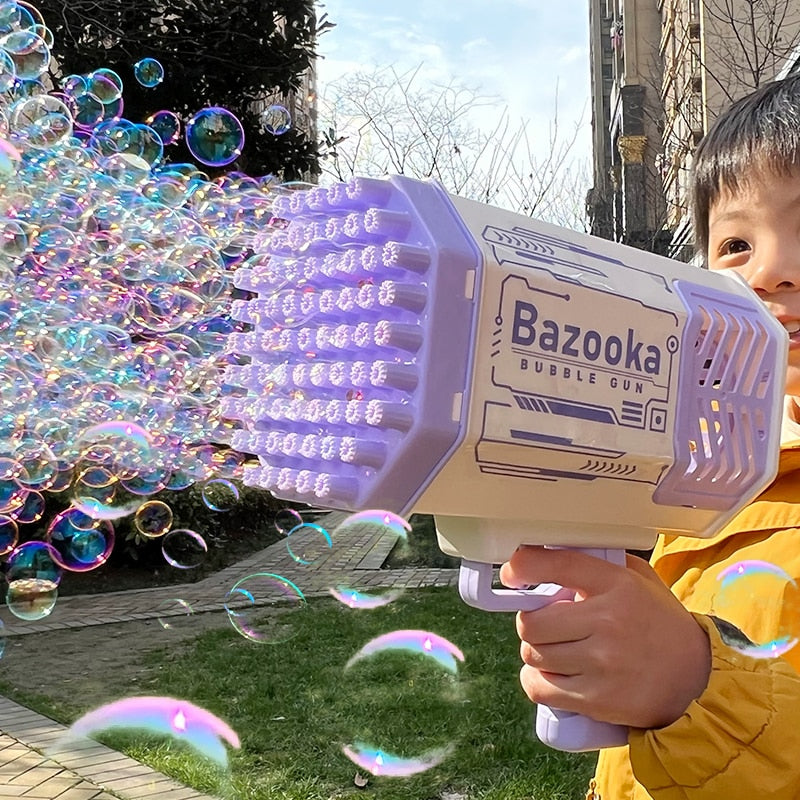 Bubble Gun Rocket 69 Holes Soap Bubbles Machine Gun Shape Automatic Blower With Light Toys For Kids Pomperos Children‘s Day Gift