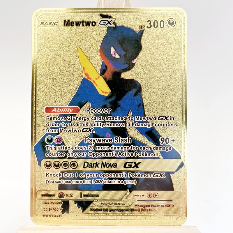 2022 Pokemon 27 Styles New Mewtwo GX MEGA Gold Metal Card Super Game Collection Anime Cards Toys for Children Christmas Gift