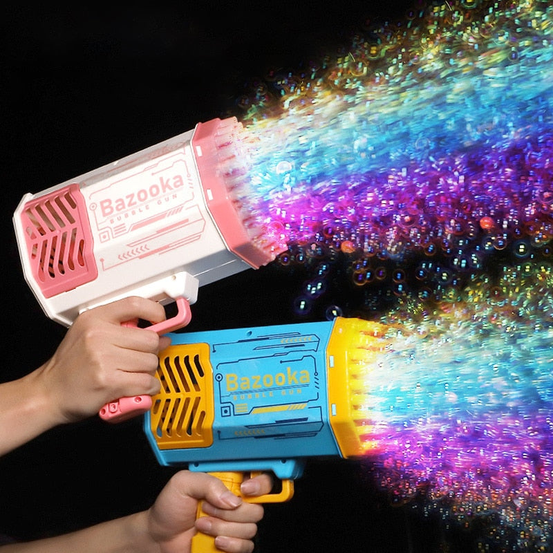 Bubble Gun Rocket 69 Holes Soap Bubbles Machine Gun Shape Automatic Blower With Light Toys For Kids Pomperos Children‘s Day Gift