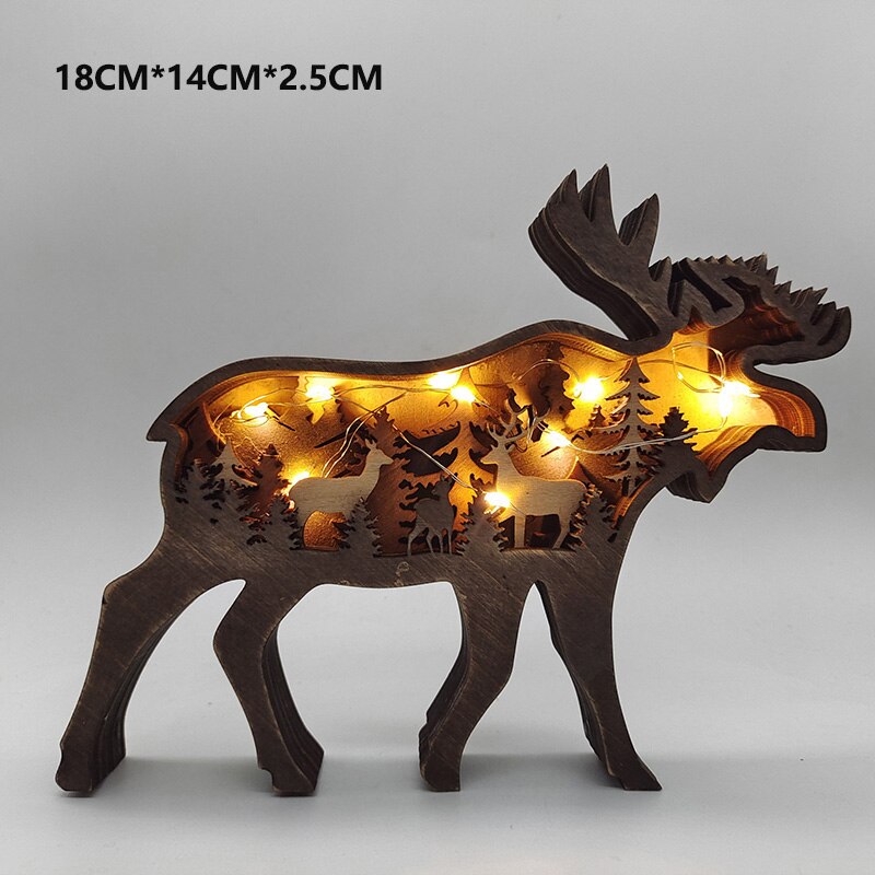 Wooden Animal Wolf Statue Creativity Wolf Totem Office Home Decorate Crafts Christmas Gift North Forest Elk Brown Bear Ornaments