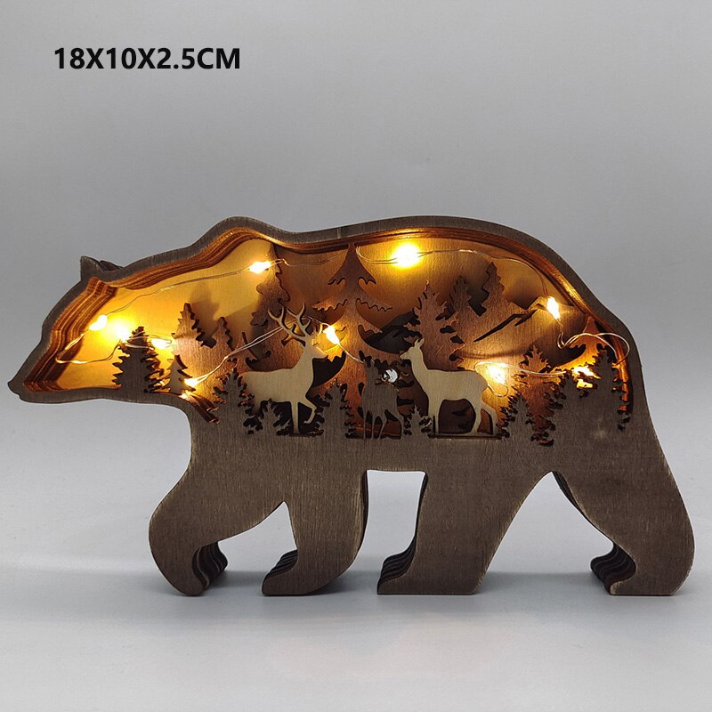 Wooden Animal Wolf Statue Creativity Wolf Totem Office Home Decorate Crafts Christmas Gift North Forest Elk Brown Bear Ornaments