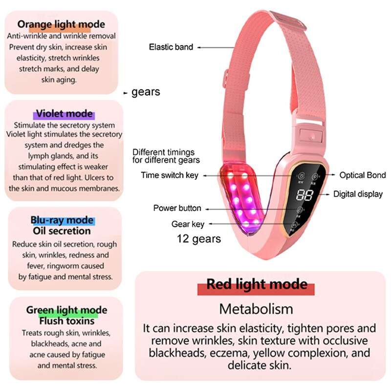 LED Photon Therapy Facial Slimming Vibration Massager EMS Face Lifting Massager Double Chin V-shaped Cheek Lift For Household