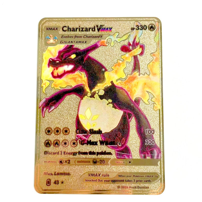 2022 Pokemon 27 Styles New Mewtwo GX MEGA Gold Metal Card Super Game Collection Anime Cards Toys for Children Christmas Gift