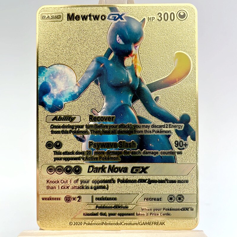 2022 Pokemon 27 Styles New Mewtwo GX MEGA Gold Metal Card Super Game Collection Anime Cards Toys for Children Christmas Gift