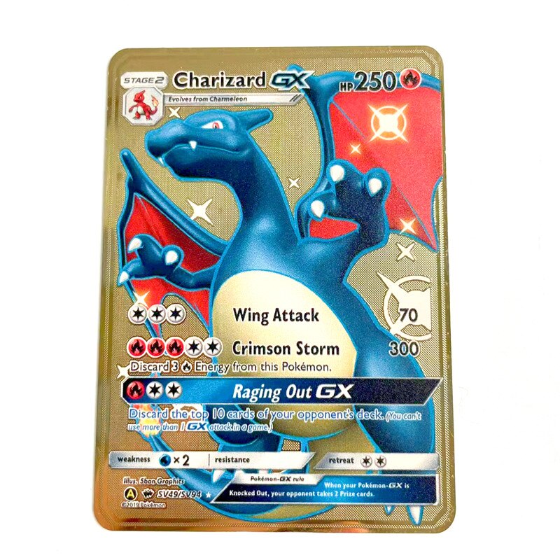 2022 Pokemon 27 Styles New Mewtwo GX MEGA Gold Metal Card Super Game Collection Anime Cards Toys for Children Christmas Gift