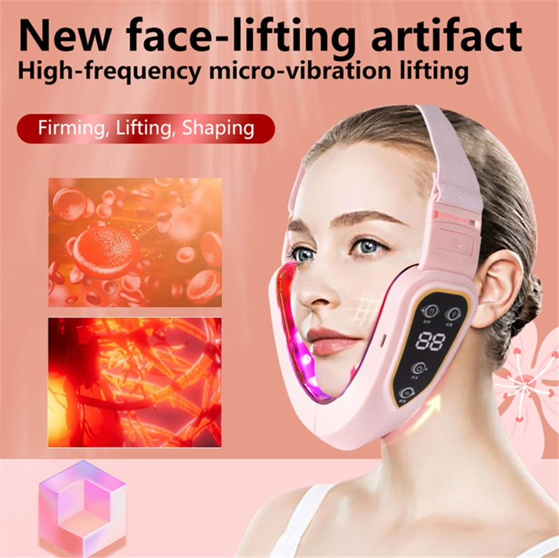 LED Photon Therapy Facial Slimming Vibration Massager EMS Face Lifting Massager Double Chin V-shaped Cheek Lift For Household