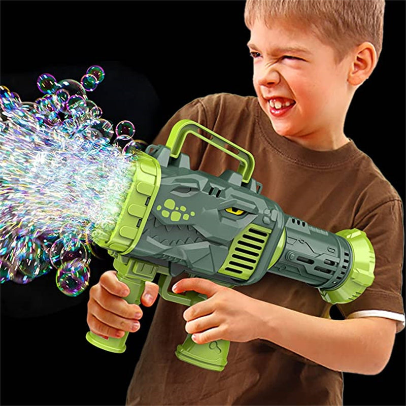 Dinosaur Soap Bubble Gun Machine Toy 32 Holes Electric Automatic Bazooka Bubble Maker Gun Outdoor Party Kids Toys Gifts