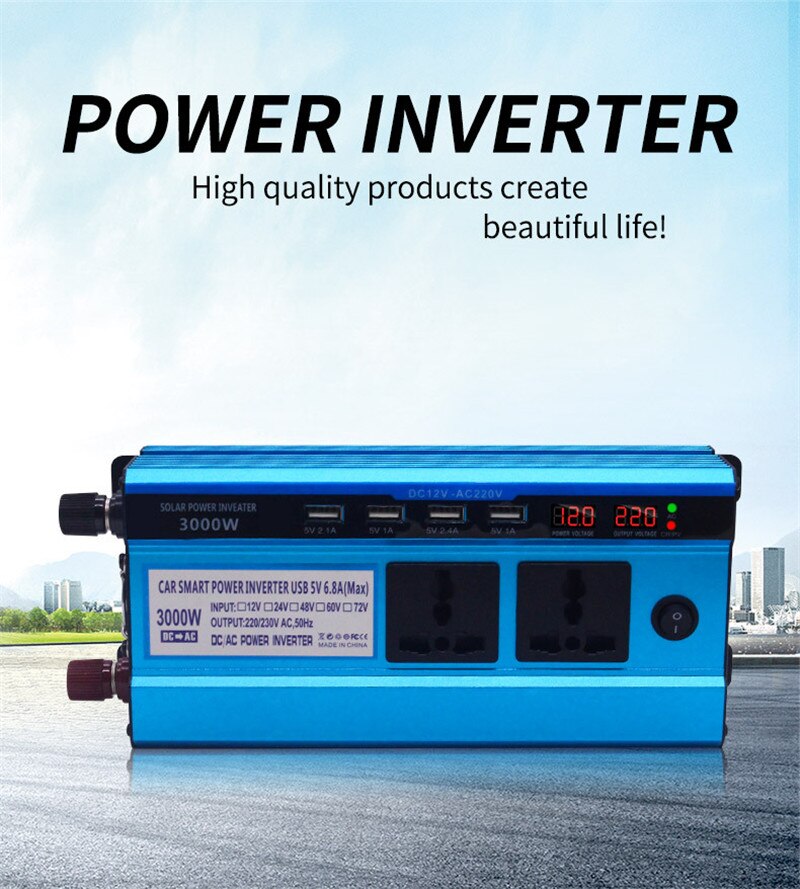 500W 5000W Car Inverter 12V DC/24 DC To 220V AC Power Converter LED Display Dual USB Pure Sine Wave New Car Inverter Charger