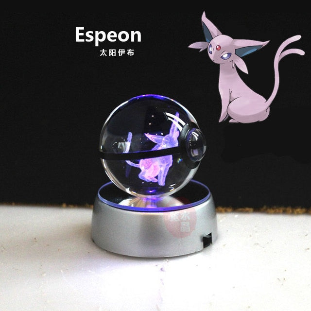 Pokemon Crystal Ball 3D Toys Snorlax Mewtwo Pikachu Figures Pokémon Engraving Model with LED Light Base Kids Gift Collectable