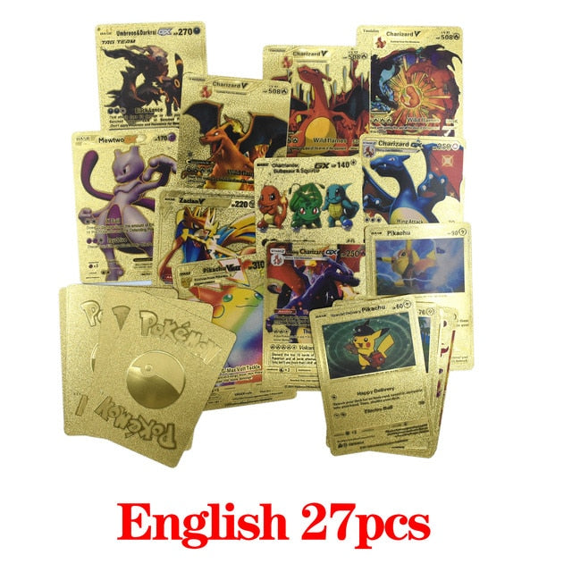 Pokemon Card Metal Gold Vmax GX Energy Card Charizard Pikachu Rare Collection Battle Trainer Card Child Toys Gift French Spanish