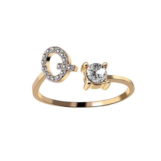 A-Z Letter Gold Color Metal Adjustable Opening Ring