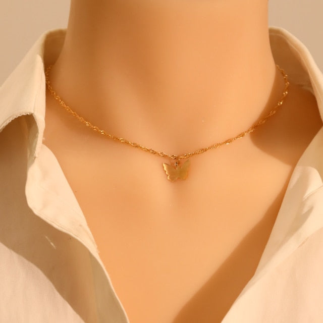 Gold Silver Color Chain Pendant Butterfly Necklace