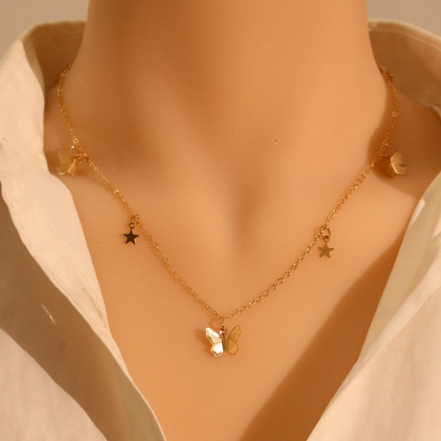 Gold Silver Color Chain Pendant Butterfly Necklace