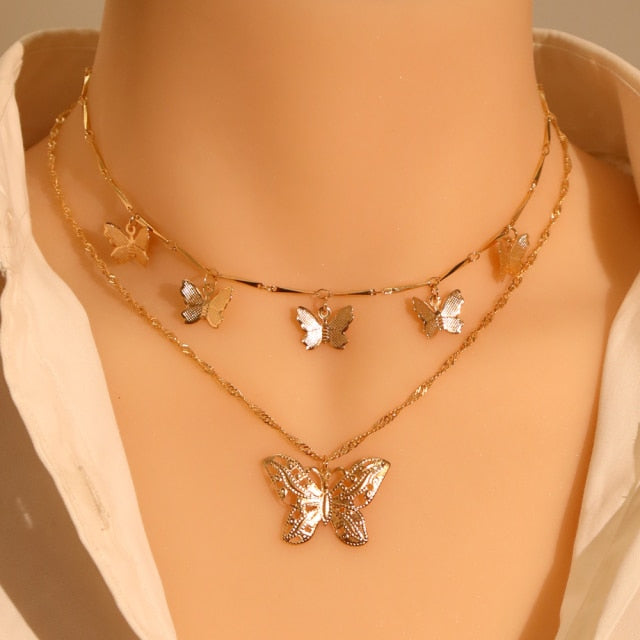 Gold Silver Color Chain Pendant Butterfly Necklace