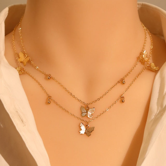 Gold Silver Color Chain Pendant Butterfly Necklace