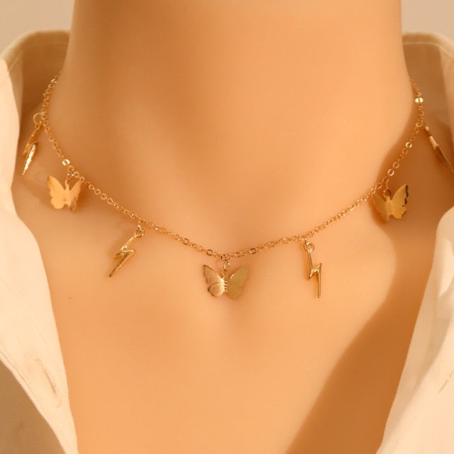 Gold Silver Color Chain Pendant Butterfly Necklace