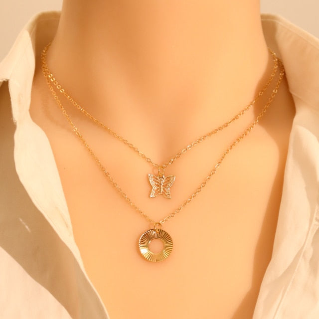 Gold Silver Color Chain Pendant Butterfly Necklace