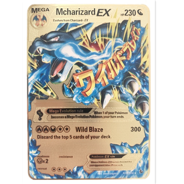 Pokemon Gold Tinfoil Card Case Gold Letter Spanish Playing Card Metalicas Charizard Vmax Gx Series Game Card Case