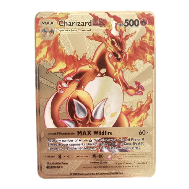 Pokemon Gold Tinfoil Card Case Gold Letter Spanish Playing Card Metalicas Charizard Vmax Gx Series Game Card Case