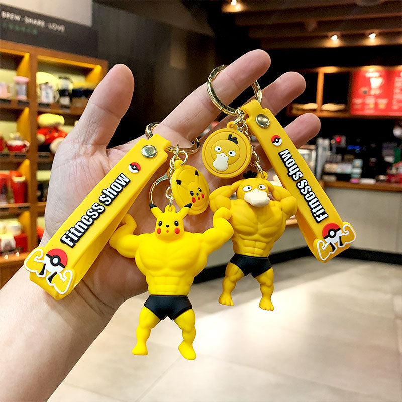 Pikachu Psyduck Squirtle Bulbasaur Charizard Keychain Cartoon Muscle Bag Couple Doll Schoolbag Decoration Car Key Ring Pendant