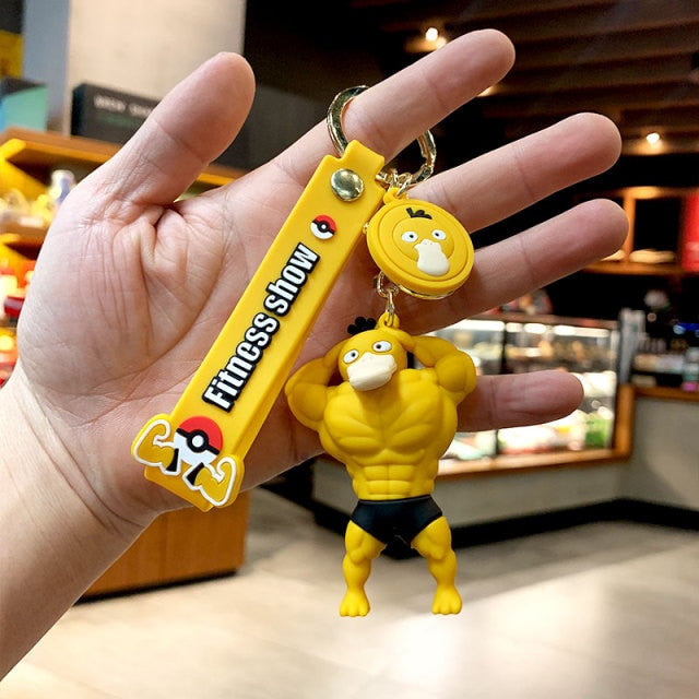 Pikachu Psyduck Squirtle Bulbasaur Charizard Keychain Cartoon Muscle Bag Couple Doll Schoolbag Decoration Car Key Ring Pendant